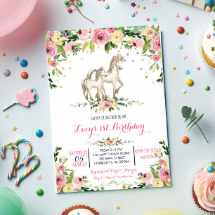 Invitation Anniversaire de la Licorne Aquarelle Rose