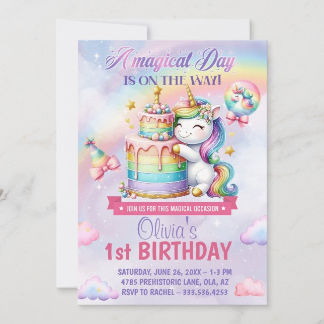 Invitation Anniversaire de la licorne arc-en-ciel magique (Devant)
