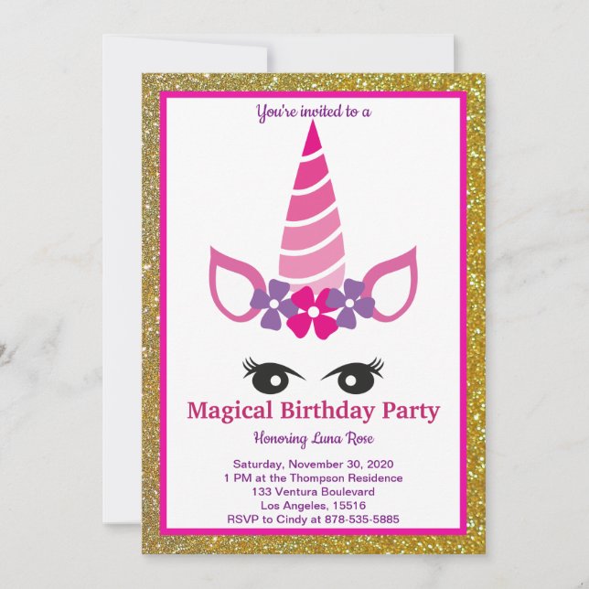 Invitation Anniversaire de la licorne magique (Devant)