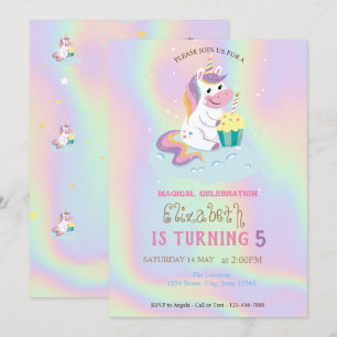 Invitation Anniversaire de la licorne magique arc-en-ciel