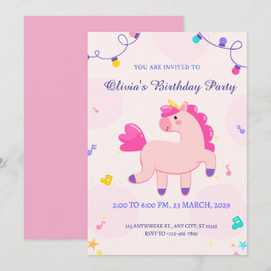 Invitation anniversaire de la licorne rose