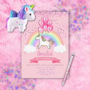 Invitation Anniversaire de la licorne rose magique