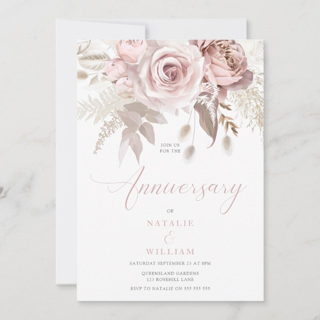 Invitation Anniversaire de la Mariage Rose floue (Devant)