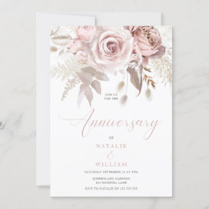 Invitation Anniversaire de la Mariage Rose floue