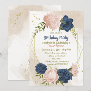 Invitation anniversaire de la marine des fleurs rousses vert 