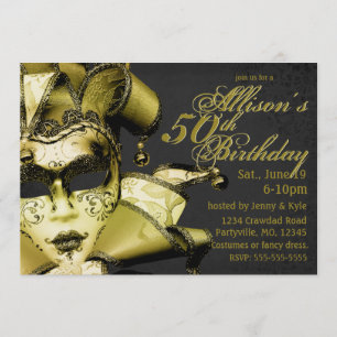 Invitation Anniversaire de la mascarade en or brossé