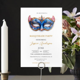 Invitation Anniversaire de la Masquerade Bleue Elégante
