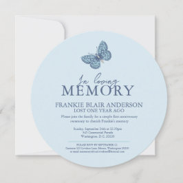 Invitation Anniversaire de la mort bleu papillon blanc