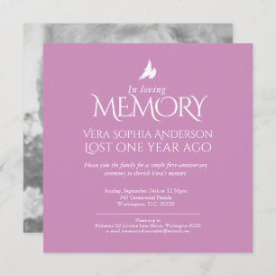 Invitation Anniversaire de la mort colombe blanche rose blanc