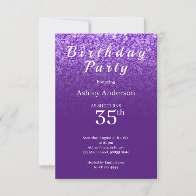 Invitation Anniversaire de la Parties scintillant rose Ombre (Devant)