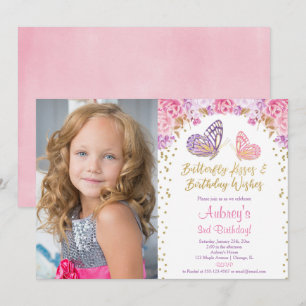 Invitation Anniversaire de la photo de papillon rose violet
