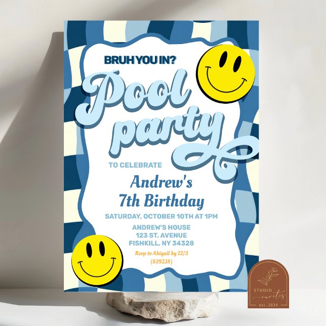 Invitation Anniversaire de la piscine à damiers vague (Créateur téléchargé)