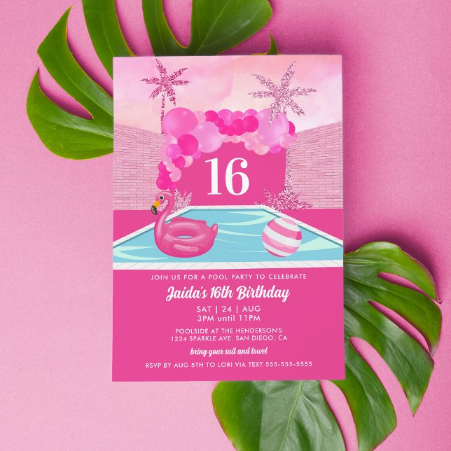 Invitation Anniversaire de la Piscine Rose (Créateur téléchargé)