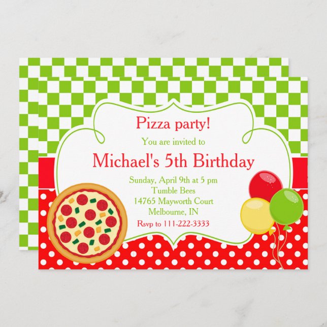 Invitation Anniversaire de la Pizza (Devant / Derrière)