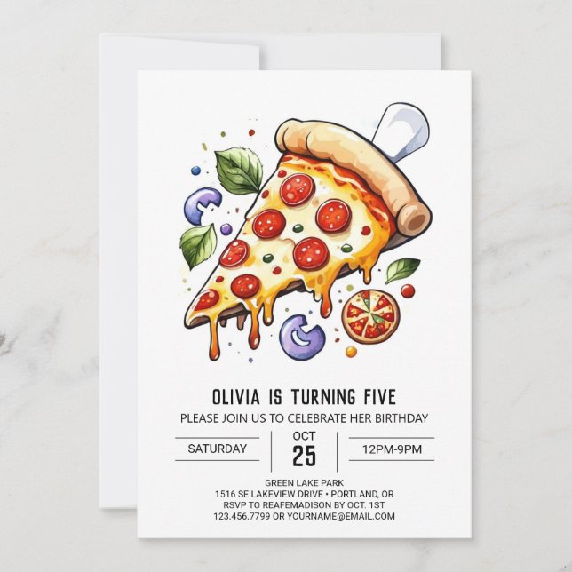 Invitation Anniversaire de la Pizza Digital Pastel (Devant)