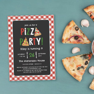 Invitation Anniversaire de la Pizza En vichy Rouge de charme