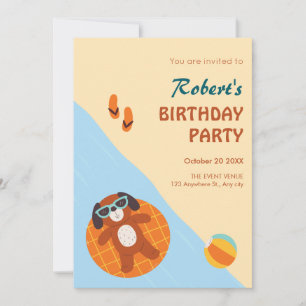 Invitation Anniversaire de la plage de chien d'été amusant