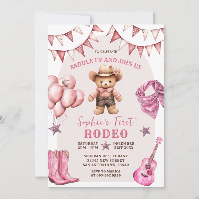 Invitation Anniversaire de la première cow-girl (Devant)