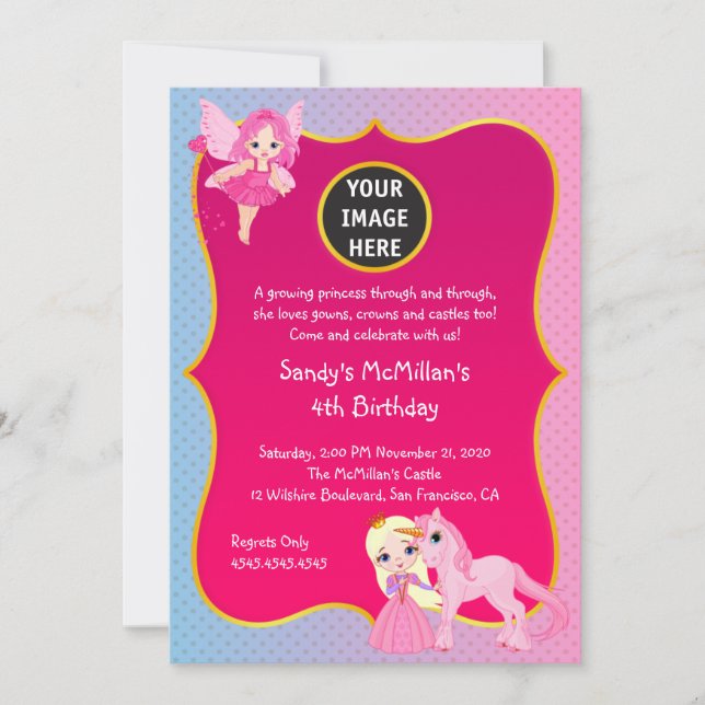 Invitation Anniversaire de la princesse rose Pony (Devant)