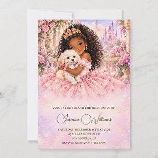 Invitation Anniversaire de la Princesse Rose Puppy Afro-Améri