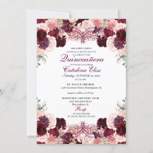 Invitation Anniversaire de la Quinceanera de la Bourgogne ros