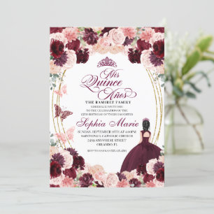 Invitation Anniversaire de la Quinceanera de la Bourgogne ros