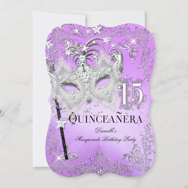 Invitation Anniversaire de la Quinceanera Masquerade violet (Devant)