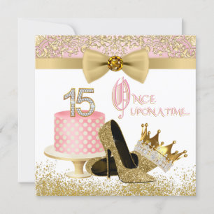 Invitation Anniversaire de la Quincennera rose et or