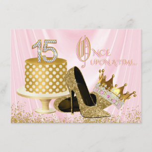Invitation Anniversaire de la Quincennera rose et or