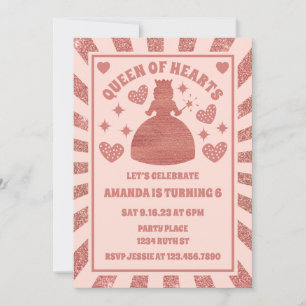 Invitation Anniversaire De La Reine Des Coeurs D'Or rose