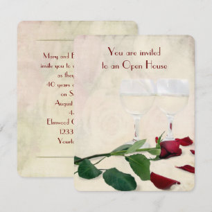 Invitation anniversaire de la rose rouge et du vin