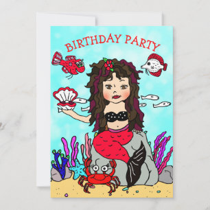 Invitation Anniversaire de la Sirène aux Cheveux Noirs sous l