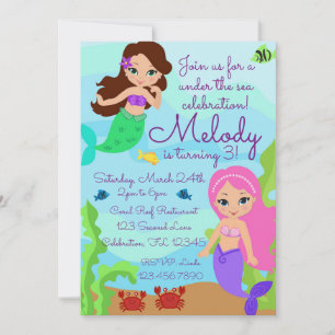 Invitation Anniversaire de la Sirène Féminine sous la Mer