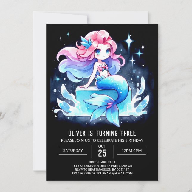Invitation Anniversaire de la sirène marine personnalisée (Devant)