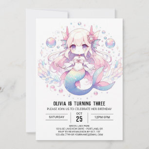 Invitation Anniversaire de la sirène numérique élégante