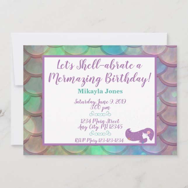 Invitation Anniversaire de la sirène personnalisée (Devant)