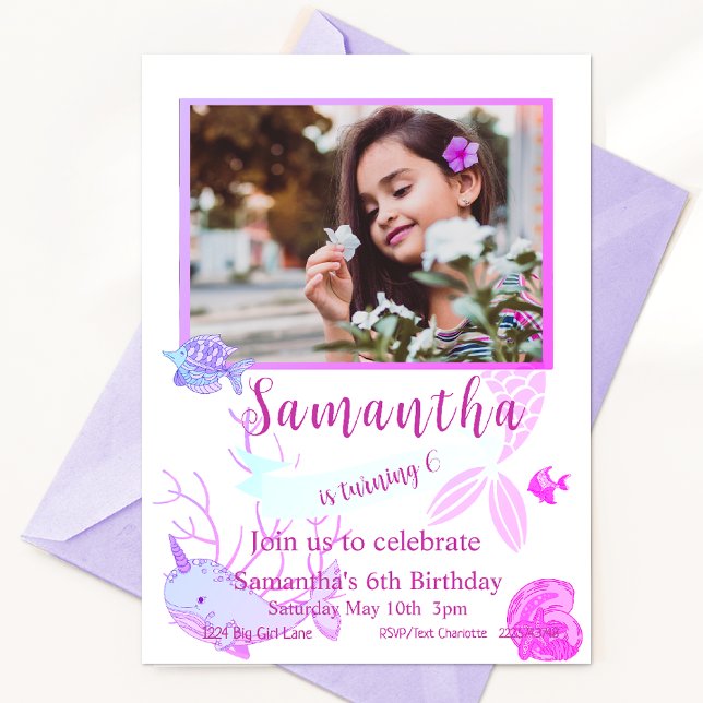 Invitation Anniversaire de la sirène, sous la mer, 6e anniver (Créateur téléchargé)