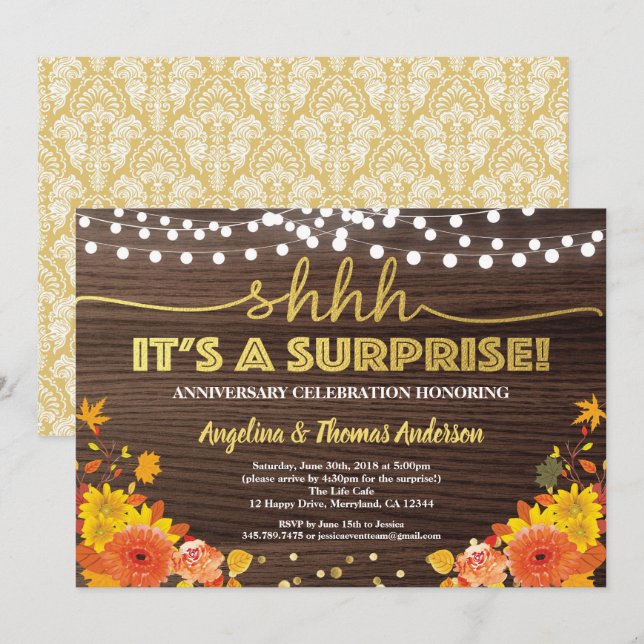 Invitation Anniversaire de la surprise de l'automne de l'aube (Devant / Derrière)