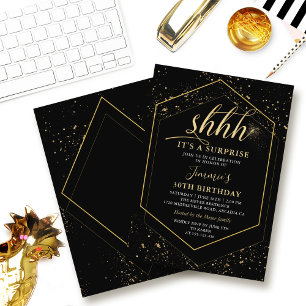 Invitation Anniversaire de la surprise géométrique Black Gold
