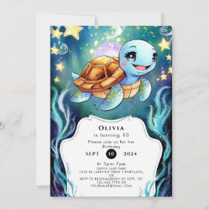 Invitation Anniversaire de la tortue boho simple enchantée