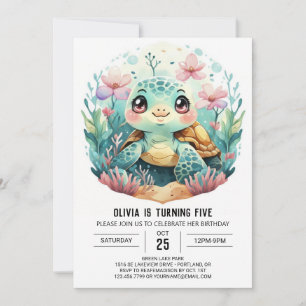 Invitation Anniversaire de la tortue rose aquatique