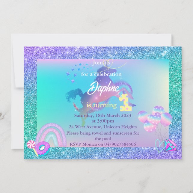 Invitation Anniversaire de la Unicorne, 1 invitati (Devant)