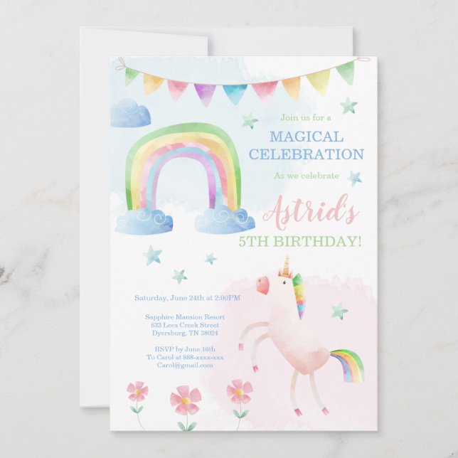 Invitation Anniversaire de la Unicorne, Invitation (Devant)