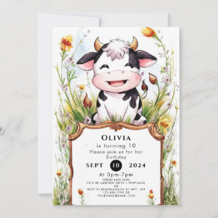 Invitation Anniversaire de la vache de Boho Pastel