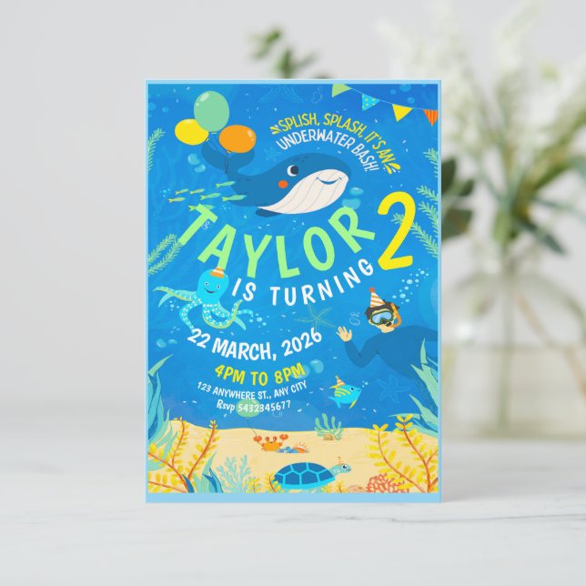 Invitation anniversaire de la vie marine sous-marine (Debout devant)