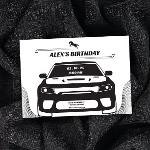 Invitation Anniversaire de la voiture Mustang noir et blanc