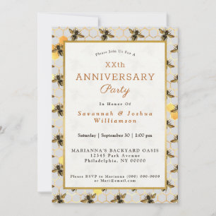 Invitation Anniversaire de l'abeille Gold Honeycomb