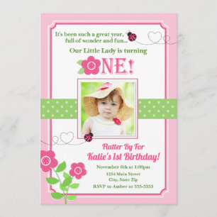 Invitation Anniversaire de Ladybug rose Ladybug 1e