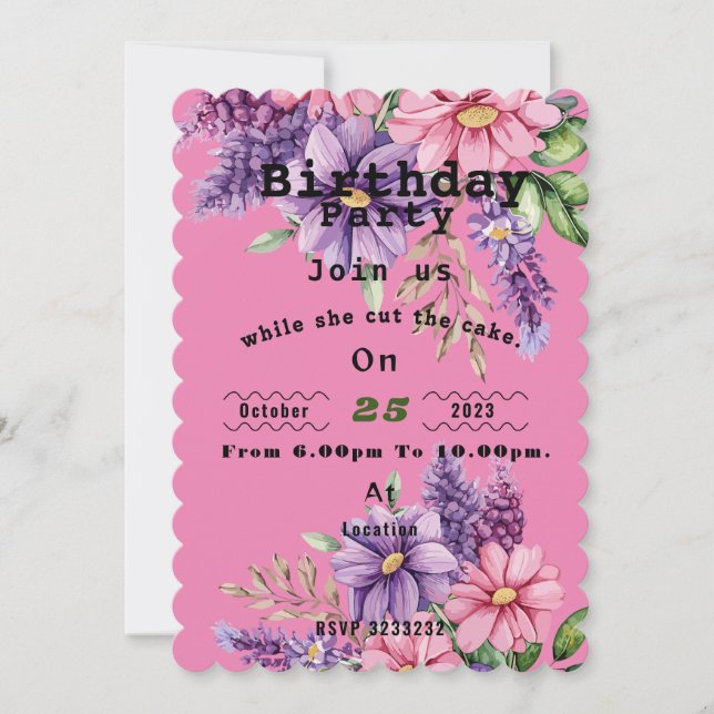 Invitation anniversaire de l'amoureux des fleurs (Devant)