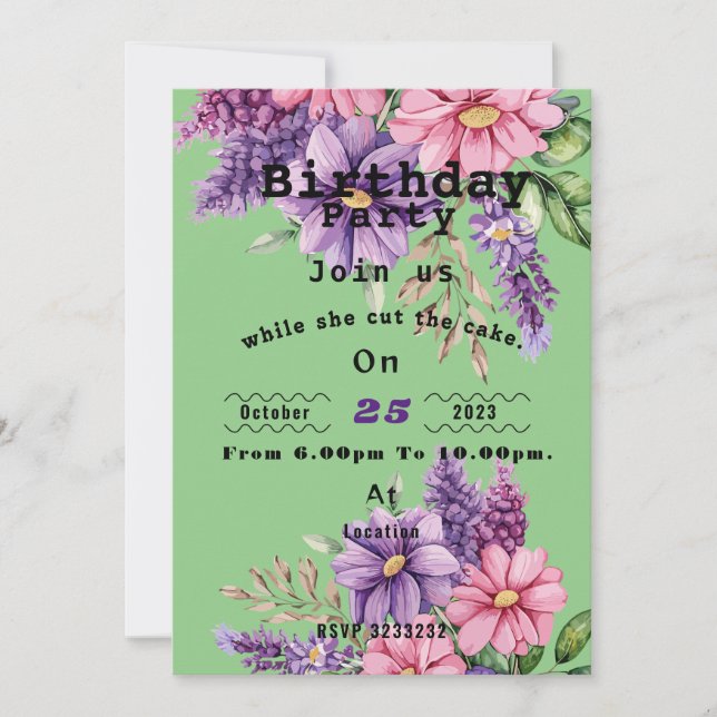 Invitation anniversaire de l'amoureux des fleurs (Devant)